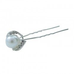 Hårnål vit pärla med strass ring 5-pack